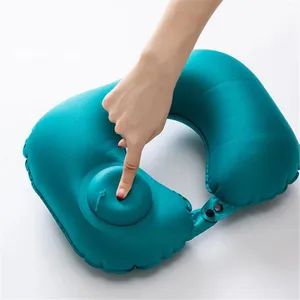 Custom Logo U-Shape Travel Pillow Automatic Air Inflatable Airplane Car Pillows Ring Pillow Folding Press Type Bed Pillows Neck Cushion - Jinjiang Lingyuan Suiquan Crafts Firm - China