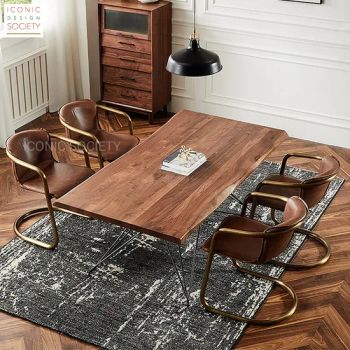 Modern Restaurant Furniture Hotel Metal Iron Retro Loft Industrial Genuine Leather Dining Chair Table Dining Furniture - Foshan Iconic Society Furniture Co., Ltd - China