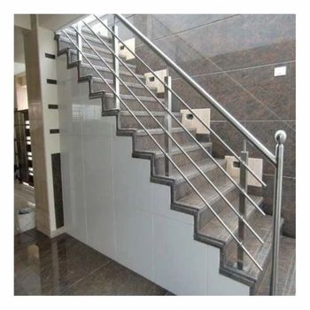 Silver Bar Stainless Steel Staircase Railing Design Bar Color Silver Pattern Plain Surface Finish Polished Material Stainless - Gandhi Saw Mills & Fabrication Works - India
