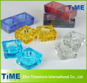 Solid Colored Glass Square Tealight Candle Holders Grade Ab Size Small Top Dia 8cm MOQ 10000PCS Height 2.1cm Style - Zibo Timestone International Co., Ltd. - China