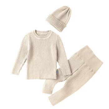 Kids Wear Factory Customization Baby Long Sleeve Knitted Sweaters with Pants Hat 3PCS Set Autumn Thermal Suit for Newborns Baby Clothes - ZHENGZHOU COLORTEX PRINTING & DYEING CO.,LTD - China