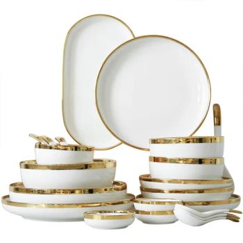 Nordic Gold Rim Best Ceramic Dinner Dishes & Plates Pearl White Porcelain Vs Ceramic Dinnerware Sets - Shanxi Midas Industrial Co., Ltd. - China