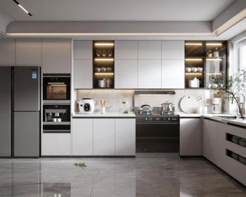 White Melamine, Other Pure Color Melamine Three Section Track Kitchen Cabinet - Guangdong Lesso Technology Industry Co., Ltd. - China