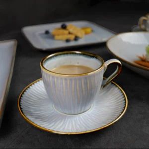 Porcelain Cup Set Ceramic Mugs European Style Coffee Cup Set Color Blue Style Simple Origin China Technics Glaze Type Coffee Cup - Rollin Porcelain Industrial Co., Ltd. - China