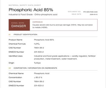 Phosphoric Acid 85% - RUDIS Trading House - Bulgaria