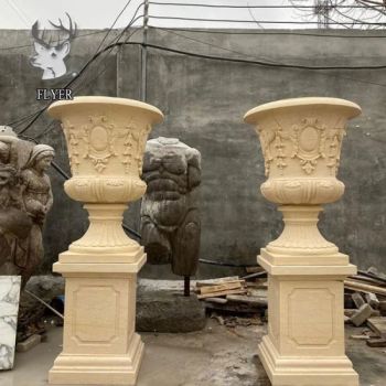 Natural Solid Beige Marble Planters Garden Stone Flower Pots for Decoration - Hebei Flyer Import & Export Trading Co., Ltd. - China