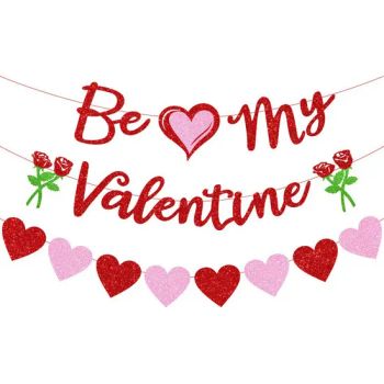 Glitter Paper Happy Valentine's Day Banner Be Mine Love Heart Design Banner for Valentine's Day Party Decoration - Fuzhou Whole Line Trading Co., Ltd. - China
