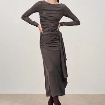 Lyocell-Cotton-Wool Boat Neck Long-Sleeve Dress Style Slim-Fit Model NO. Dress Origin Shanghai HS Code 6204440090 Season - Shanghai Cijianyuan Fashion Co., Ltd - China