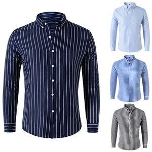 Wholesale Mens Stripe Shirt Long-Sleeved Print Casual Shirts Sex Men Origin China Season Autumn Technics Woven Model NO. - Wujiang Hailihong Textile Co., Ltd. - China