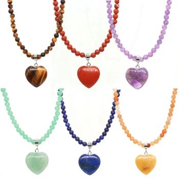 Gemstone Crystal Jewelry 4mm Round Beads and Lover Heart Crystal Necklace <Esb01329> - East Sunrise Jewelry Co., Limited - China