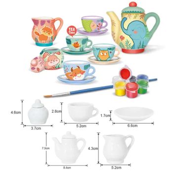 Gril DIY Art Craft Ceramic Pretend Play Interactive Painting Drawing Tea Sets Toy for Kids - Shantou Chenghai Xingcheng Toy Factory - China