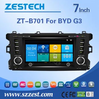 Zestech Factory Indash Car DVD Player for Byd G3 DDR 256MB Type Car Radio Screen Size 7'' HS Code 85269110 Trademark - Shenzhen Zest Technology Co., Ltd. - China