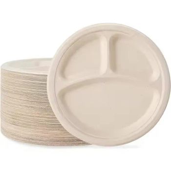 Pfas Free Biodegradable10" 3-Compartment Plates Disposable Paper Plates Lunch Trays - Anhui Herten Environmental Protection Products Co., Ltd. - China
