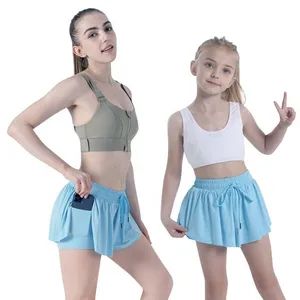 2 in 1 Flowy Running Yoga Shorts Women Gym Sport Kid Biker Butter-Fly Shorts Tennis Skirt Summer Youth Girls Flowy Shorts - Dongguan Shuofeng Sports Products Co., Ltd. - China