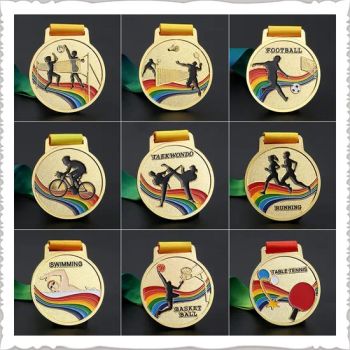 Available Stock Factory Wholesale Custom Gold Trophies Sports Football Running Table Tennis Basket Ball Swimming Medals - Dongguan Unique Pins & Gifts Co., Ltd. - China