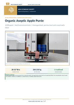 organic aseptic Apple puree - "Arsh" Economic Society - Turkmenistan