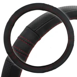 38cm Black Genuine Leather + Red Stitch Steering Wheel Cover Sample Free Logo Accept MOQ 200 Sets Origin China Model NO. - Shanghai Huaqi Industrial Co., Ltd. - China