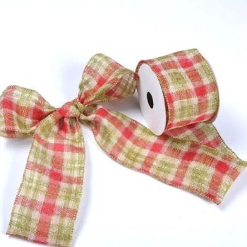 63mm Christmas Ribbons Polyester Linen Wired Gingham Plaid Ribbon - Zhangzhou Taki Industry and Trade Co., Ltd - China