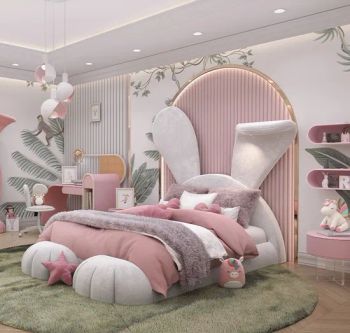 Nova Pink Rabbit Design Cartoon Kids Bed Room Luxury Children Bedroom Furniture Fabric Girls Upholstered Beds - Guangdong Nova Furniture Co., Limited - China