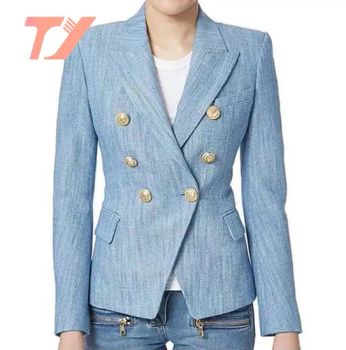 Custom Summer Fashion High Quality Double Breasted Denim Ladies Jeans Jacket Blazers - Dongguan Tuoyi Clothing Co., Ltd. - China