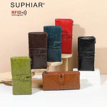 Hot Selling Oil Wax PU Leather Wallets Fashionable Long Clutch Money Bag RFID Wallet Women - Foshan Nanhai Yuekai Bag Co., Ltd. - China