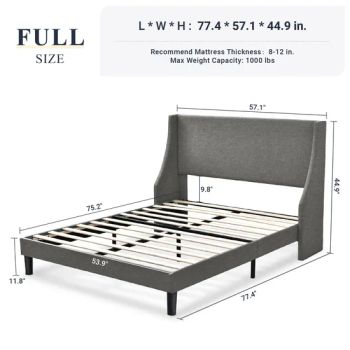 Queen Bed Frame, Platform Bed Frame Queen Size with Upholstered Headboard, Modern Deluxe Wingback, Wood Slat Support, Mattress Foundation, Burnt Gray - FOSHAN YEXUAN FURNITURE MANUFACTURE CO.LTD - China