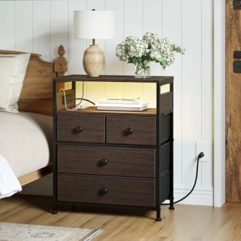 Bedroom Furniture Nightstand with 4 Drawers & Outlet, Bedside Table with LED Lights - Fujian Yuanfu Import & Export Trading Co., Ltd. - China