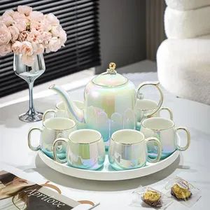 Nordic Luxury Ceramic Water Color Glaze Gold Rim Coffee Cup Afternoon Tea Set - Liling Chengyue Co., Ltd. - China