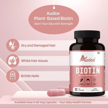 Plant-Based Biotin – Healthy Hair, Stronger Nails & Radiant Skin | 60 Veg Capsules - Audox Herbal - India