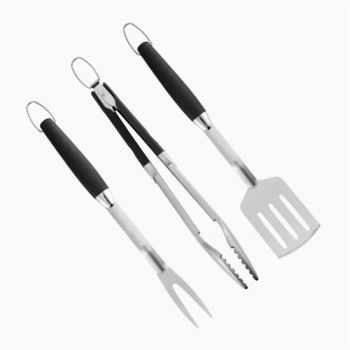3PCS Grill Set Heavy Duty Stainless Steel Grill Tools Spatula Fork Tong Barbecue BBQ Accessories - Zhongshan Mingxin Silicone Manufactory - China