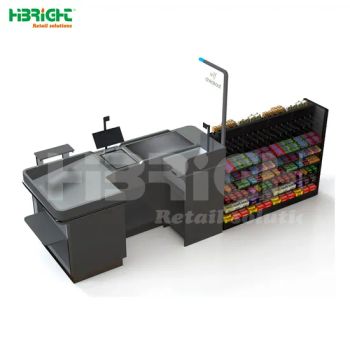 Black Steel Display Bill Counter Supermarket Checkout Counter with Front Display Rack - Suzhou Highbright Enterprise Limited - China