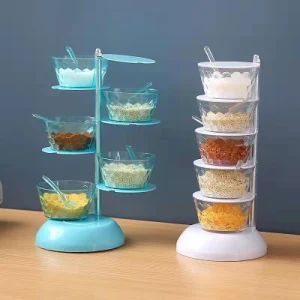 Kitchen 5 Layers Plastic Condiment Storage Jar Rotating Seasoning Box with Spoon - Wenzhou Cathylin International Trade Co., Ltd. - China