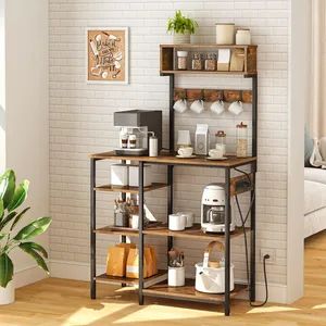 Kitchen Storage Cabinet Microwave Stand Coffee Bar Table Kitchen Storage Shelf Rack Kitchen Bakers Rack with Power Outlet for Spices Pots - Jinan Unic Industry Trade Co., Ltd - China