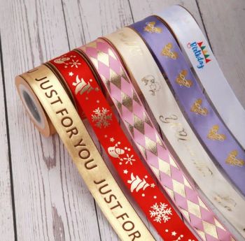 Wholesale Gift Ribbons Custom Logo Polyester Gold Foil Cintas Satin Ribbon for Packing Decoration - Xiamen Top Packing Industry Co., Ltd. - China