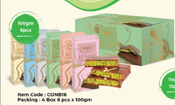Vigo Dubai Kunafa Chocolate Packaging 4 Box X 6pcs X 100gm - Dubai Trading & Confectionery Co. LLC  - United Arab Emirates