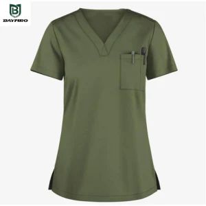 Green 100% Cotton Short Sleeves Medical Clothing Uniforms Hospital Scrubs - Baymro Safety China Co., Ltd. - China
