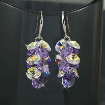 S925 Silver Needle Artificial Purple Temperament Elegant Crystal Long Luxury Drop Earrings - Market Union Co. Ltd. - China