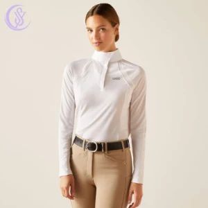 Hot Sale Nylon Spandex Skin Friendly Equestrian Wear Base Layer Women Sport Horse Riding Long Sleeve Sun Riding Tops Show Shirts - Dongguan Shuyu Activewear Co., Ltd. - China