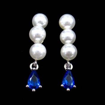 Shell Pearl Hanging Silver Sapphire CZ Women Accessories Earrings - Shenzhen Chenqi Limited - China