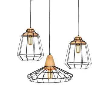Black Metal Pendant Light Hanging Lamp Wood Base Decorative Lighting Iron Chandelier - Fuzhou Wells Import And Export Co., Ltd. - China