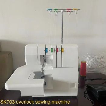 Sk 703 Household Mini Overlock Sewing Machine G.W 8.5kg N.W 6.2kg Power 90W Voltage 220V Origin China Drive Electric Model NO. SK - TAIZHOU SEWKEY GARMENTS MACHINERY CO.,LTD. - China