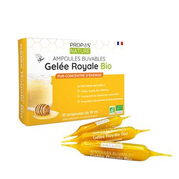 Organic Royal Jelly - 1500mg - Immunity booster - Natural defense - Hive products - 100% natural supplements foods - 10x10ml - PROPOS'NATURE - France