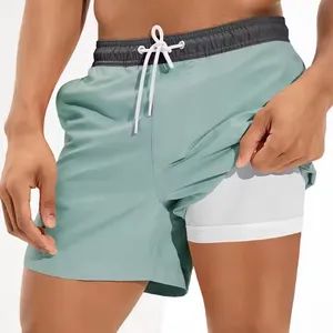 Custom Logo Mens 2 in 1 Swimshorts Quick Dry Board Shorts Swimming Kids Swim Trunks Surf Boardshorts 2 in 1 Beach Shorts - Wujiang Hailihong Textile Co., Ltd. - China