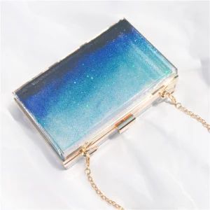 Lady Clear Acrylic Ocean Blue Floating Glitter Paillette Crossbody Bag Woman Chain Strap Transparent Liquid Sequin Clutch Bag - Guangzhou Modicci Fashion Co., Limited - China