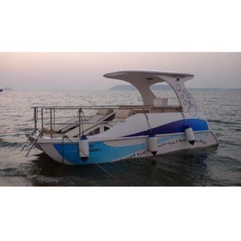 Blue And White Catamaran Boat, Size/Dimension: 5.5 Meter Brand Fomar Power Source Petrol Color Blue and White Surface Finish - Fomar Private Limited - India