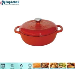 China Factory Shallow Enamel Cookware Cast Iron Casserole Dutch Oven with Cover - Hebei Hapichef Cookware Co., Ltd. - China