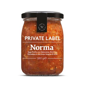 Private Label Italian Norma sauce with tomato, eggplants and ricotta cheese 260 g jar for retails - Ursini srl - Italy