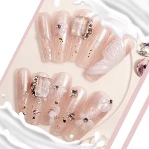 Elegant Pink Glitter False Nails with 3D Flowers Feathers Rhinestones Stars - Pingxiang Yoken Import & Export Trading Co., Ltd. - China