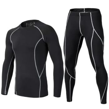 Men Workout Pants and Long Sleeve Shirts Base Layer Top & Bottom Compression Set - Zhuji Juncai Knitting Co., Ltd. - China