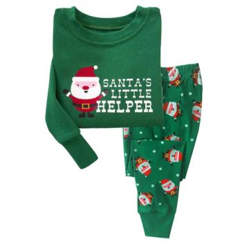 Green Cotton Christmas Home Set Printed Pajamas Short Sleeve Round Neck Casual Homewear Kid Xmas Outfits - Chengdu Pandaer International Trade Co., Ltd. - China